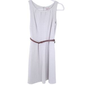 Merona Stripe Sleeveless Dress Belted XS Tan Cream Neutral, Career Casual, Zip